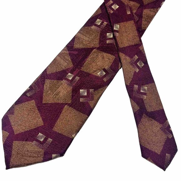 Ermenegildo zegna Satin Silk Tie Necktie Brown Bronze Geometric Print Italy - Picture 1 of 6